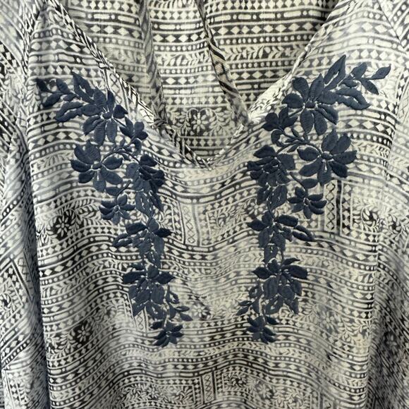 Catherines Womens Top 3X Blouse Blue Tasseled Floral Embroidered Boho Peasant - Picture 4 of 7